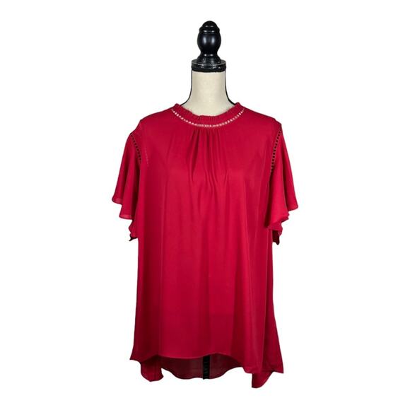 City Chic Kiss Me Quick Crochet Trim Top In Love Red New With Tags - Picture 2 of 5